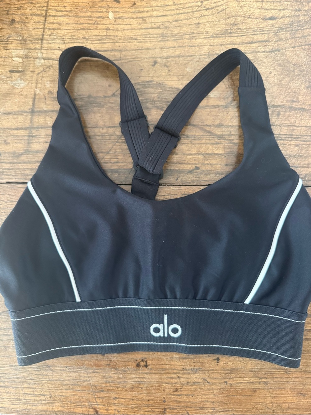 ALO Yoga Black Sports Bra with White Piping